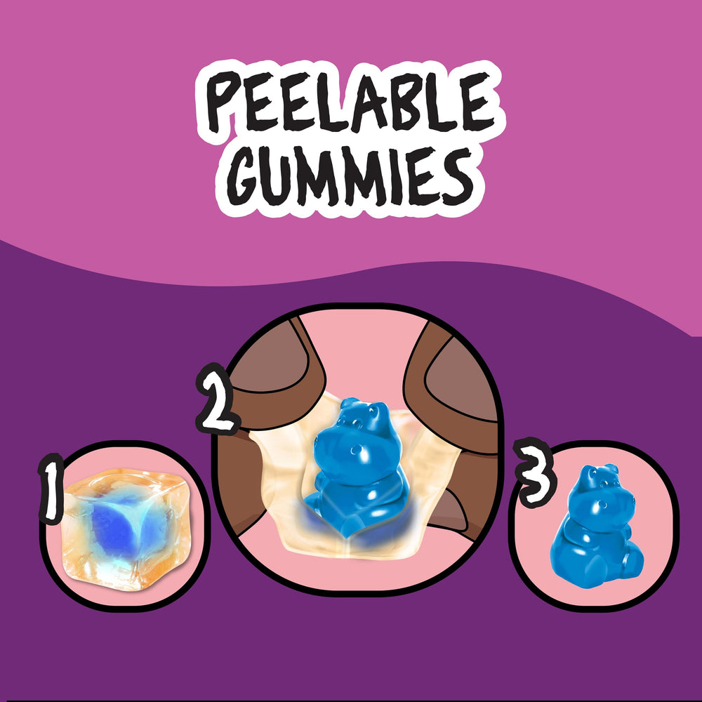 Juicy Drop Mystery Gummy Cubes dual texture with soft outer and chewy inner candy.