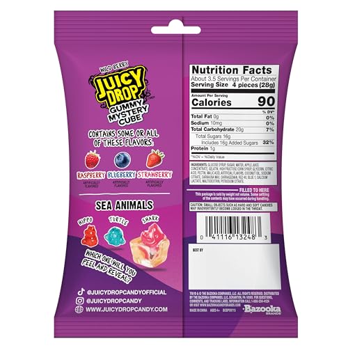 Juicy Drop Mystery Gummy Cubes reveal a surprise animal gummy inside.