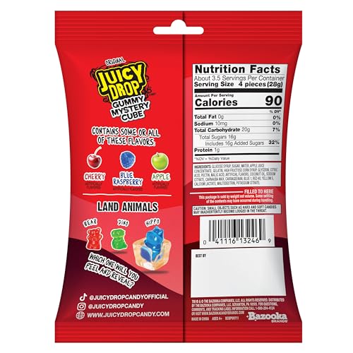 Juicy Drop strawberry outer gummy with soft texture and easy peel for kids.