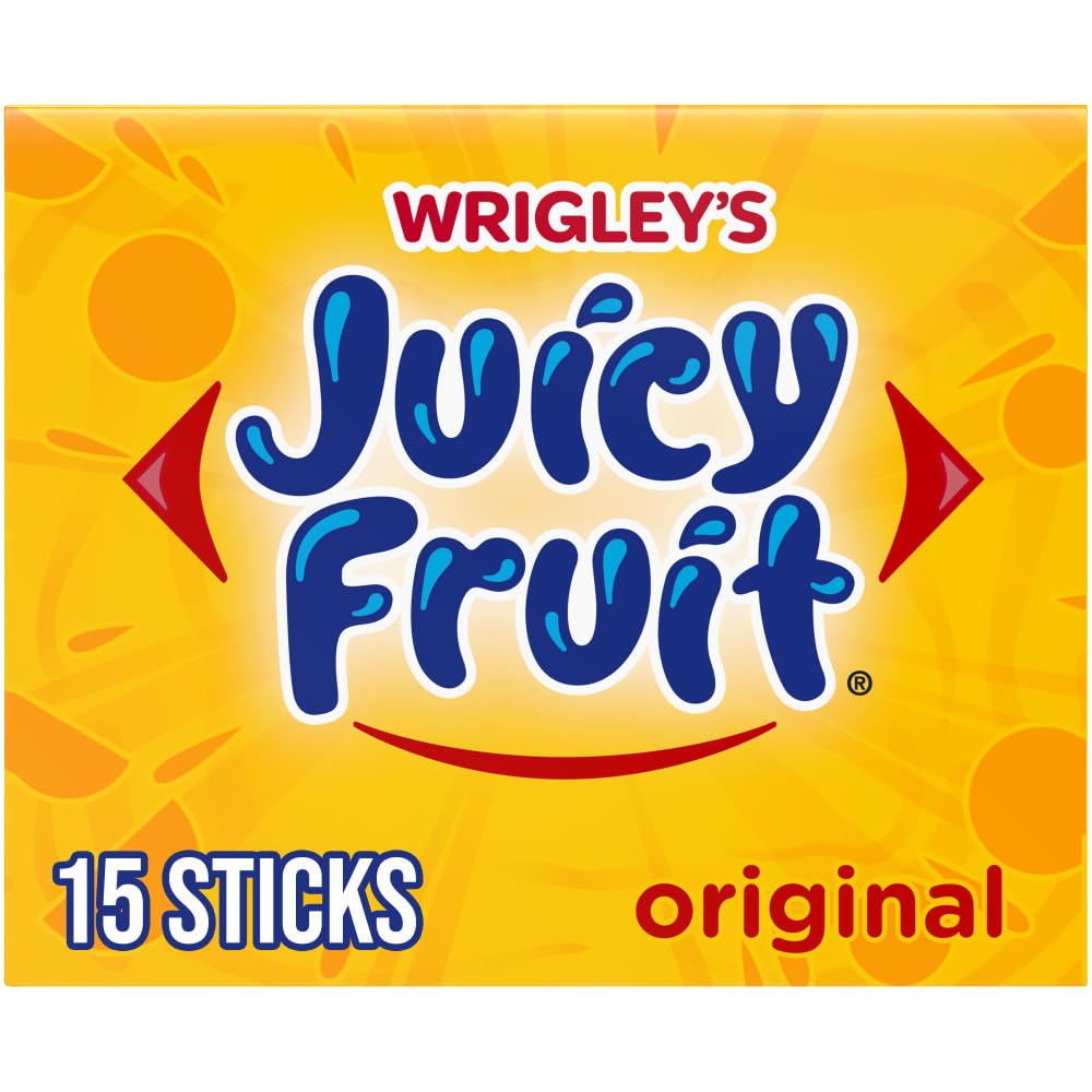 Juicy Fruit Gum 15-count pack shown for on-the-go enjoyment and fruity flavor.