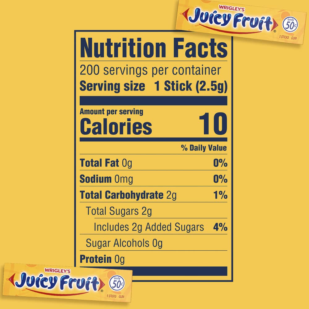 Juicy Fruit Gum 40x5 sticks sleeve close-up, convenient bulk.