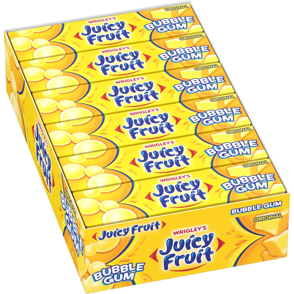 Juicy Fruit Gum Original packaging display showing a colorful, shareable bubble gum experience.