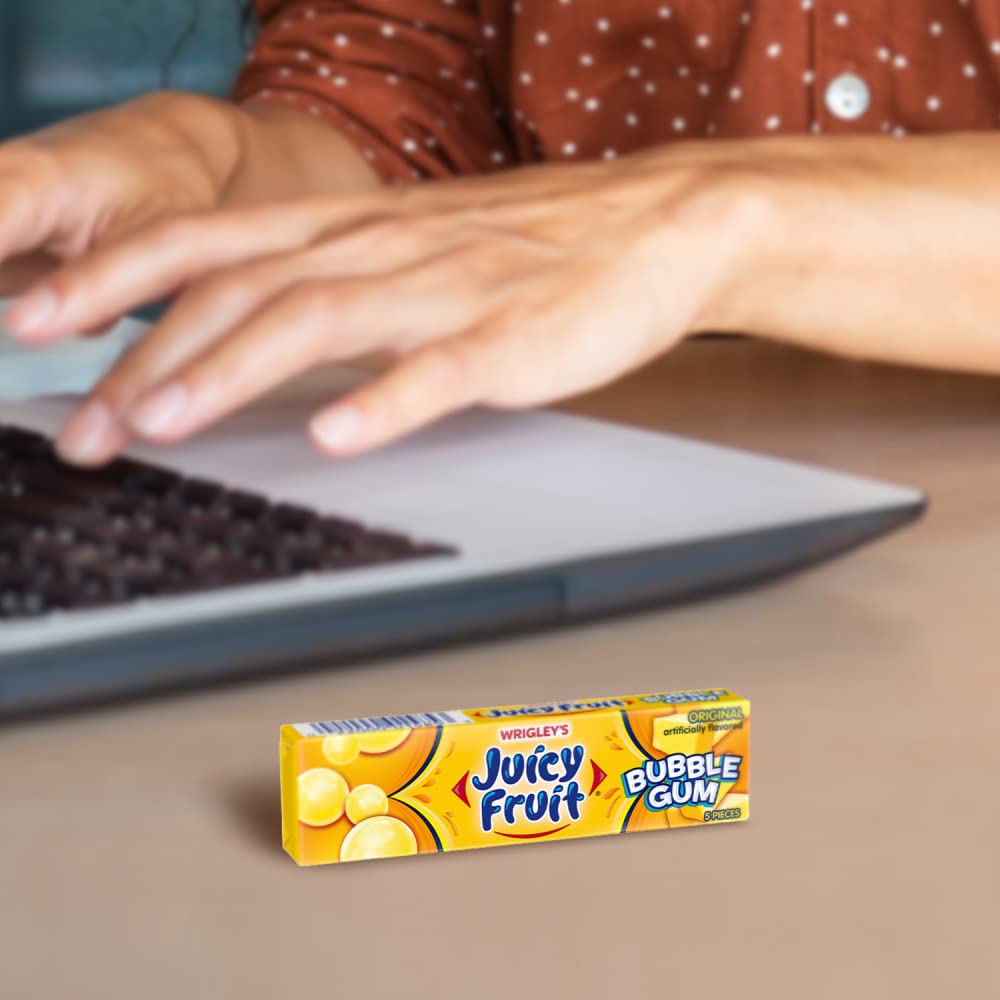 Juicy Fruit Gum Original wrappers close-up emphasizing fresh flavor.