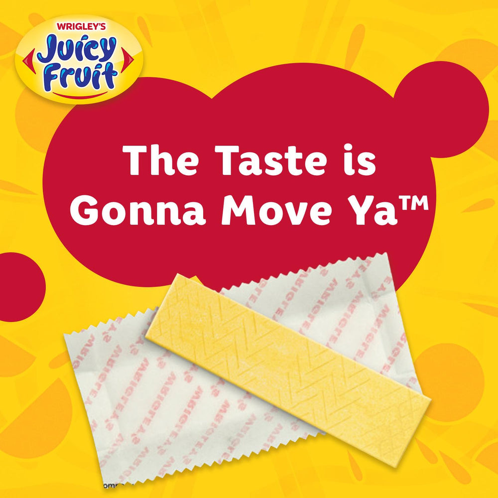 In-store display box featuring Juicy Fruit Original gum for quick grab-and-go.