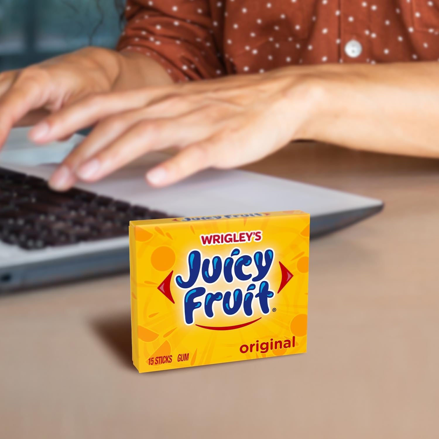 Juicy Fruit Original gum foil wrapper highlighting classic flavor.