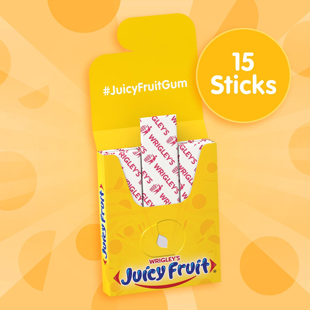 Wrapped Juicy Fruit Original gum stick ready for on-the-go freshness.