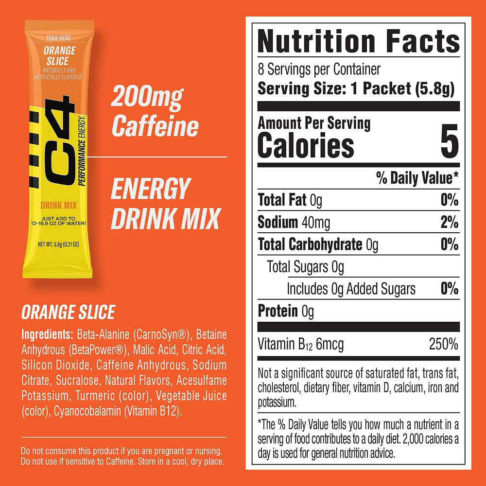 C4 orange slice stick being poured into water for a quick energy boost.