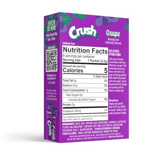 Juicy Mixes Crush grape powder being poured into a glass for refreshing flavor.