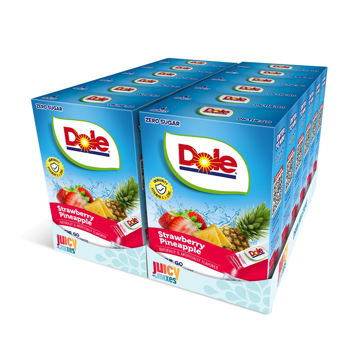 Juicy Mixes Dole Strawberry Pineapple bottle pour shows tropical, sugar-free refreshment