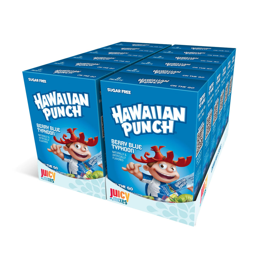 Juicy Mixes Hawaiian Punch berry blue typhoon packets for fruity hydration.