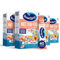 Juicy Mixes Ocean Spray White Cran-Peach box front for quick on-the-go hydration.