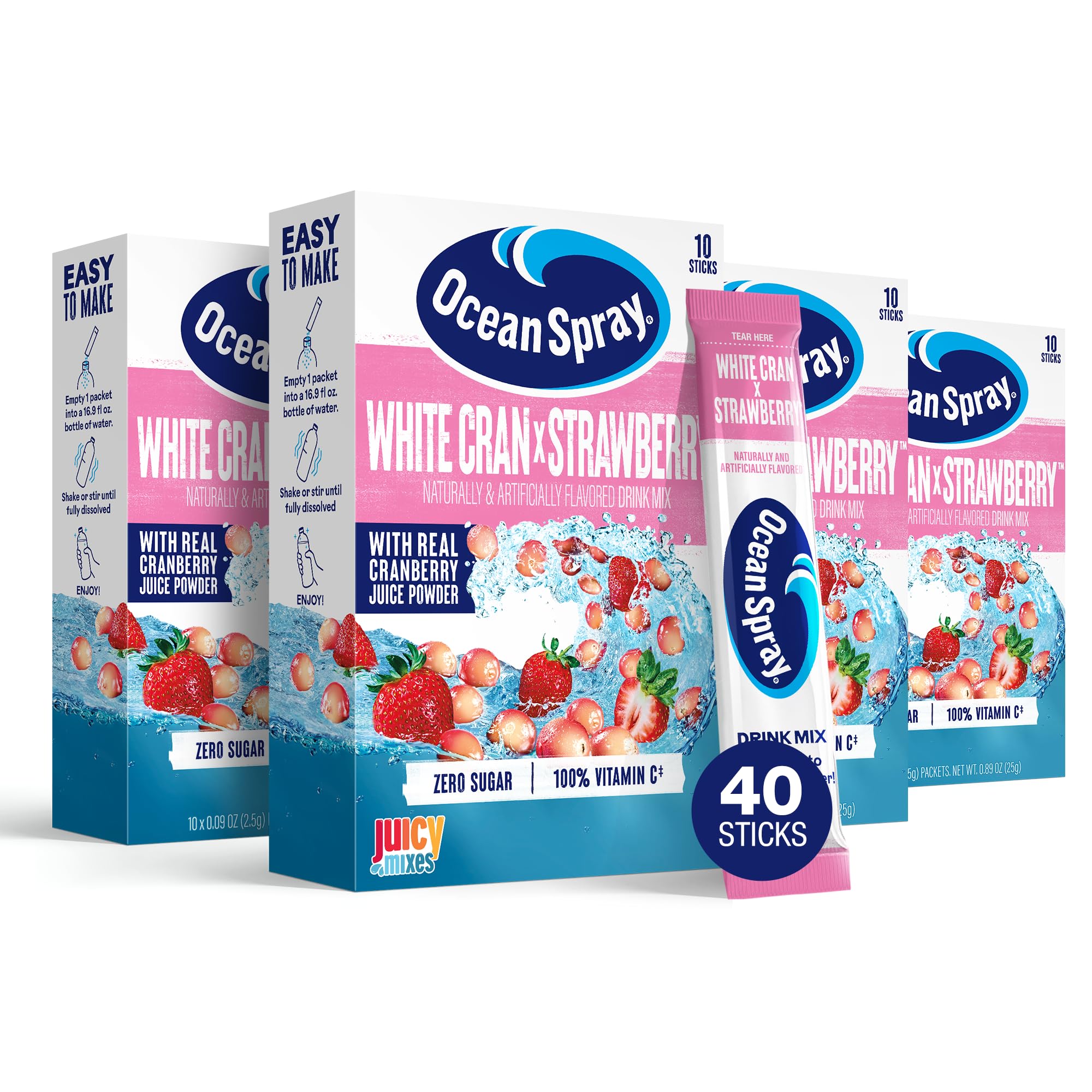 Juicy Mixes Ocean Spray White Cran-Strawberry packets for on-the-go flavor