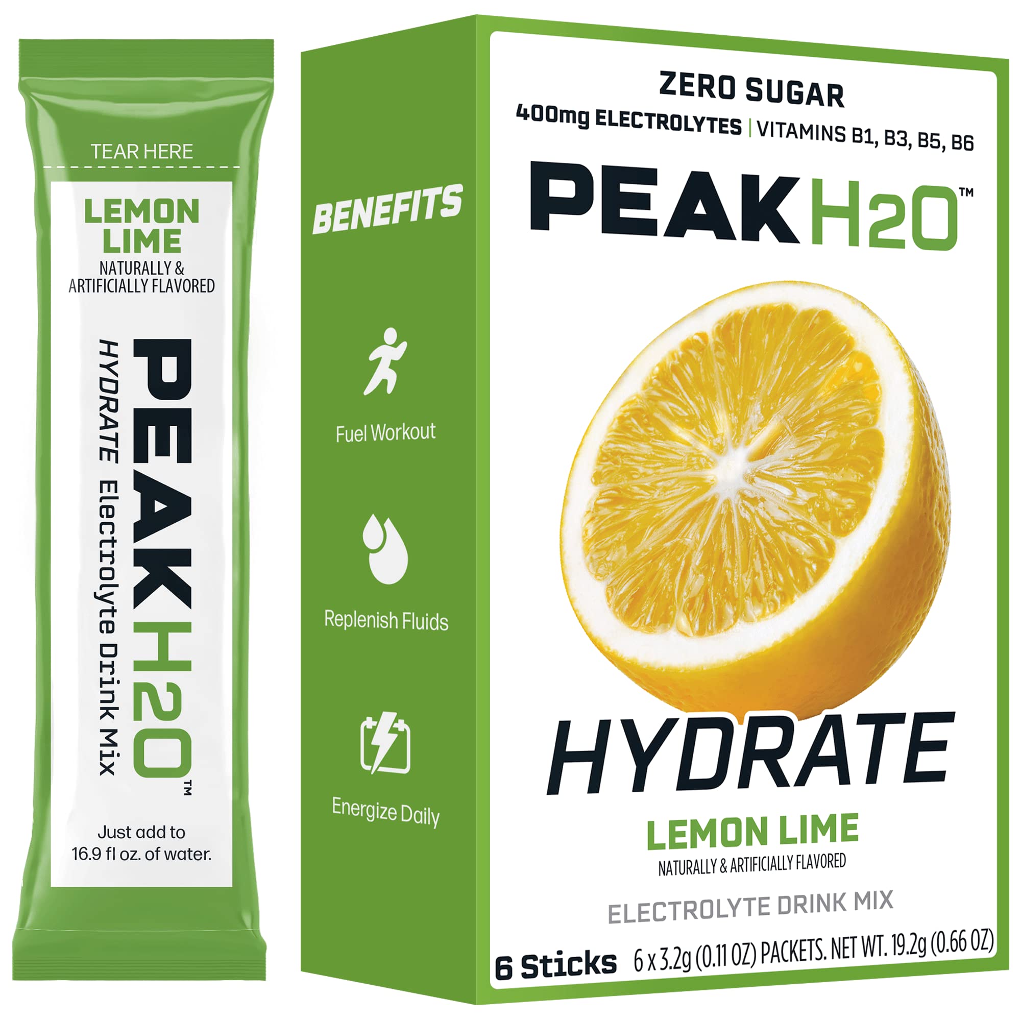 Scoop and pour PeakH2O Lemon Lime powder dissolving in water for quick hydration