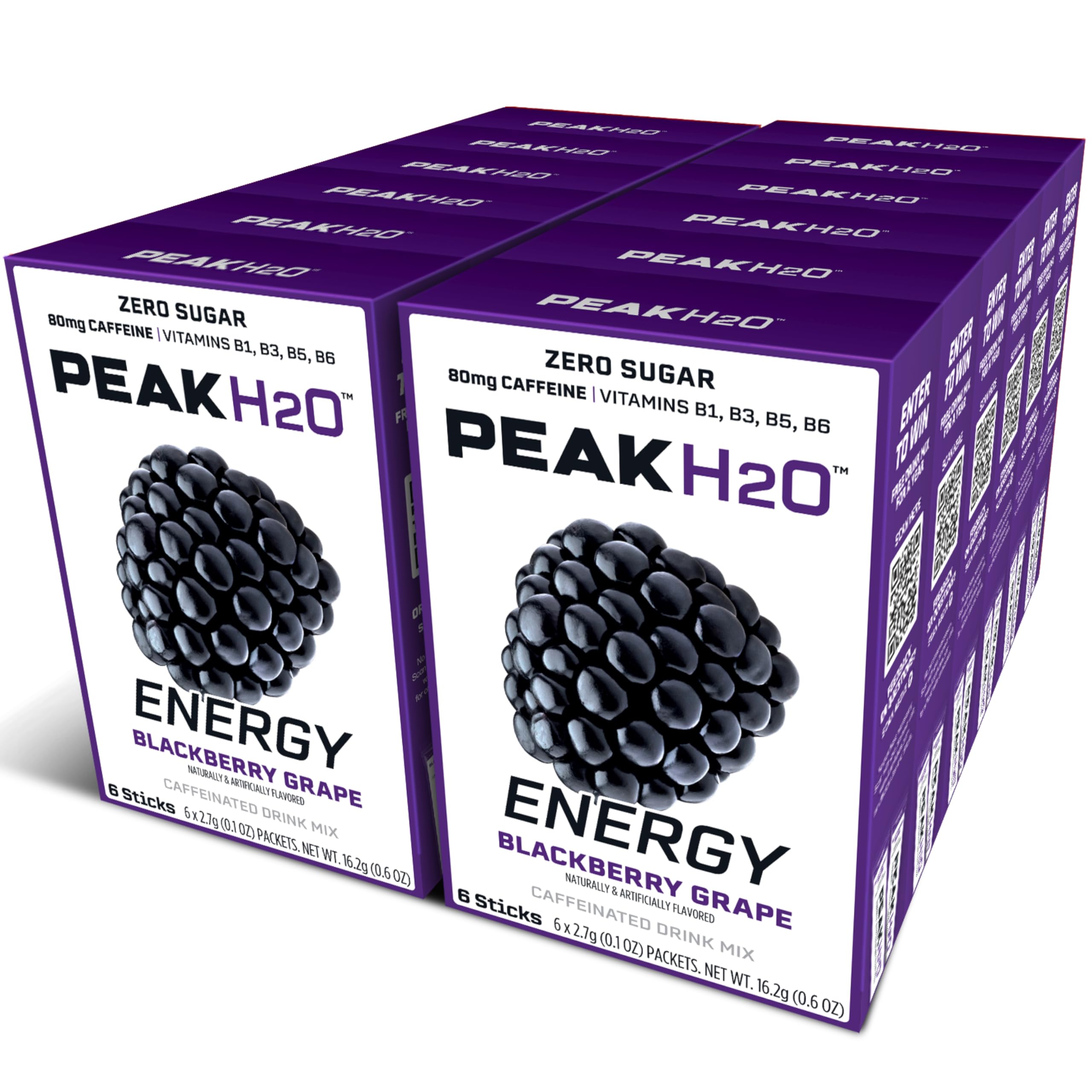Juicy Mixes PeakH2O blackberry packet dissolving in water for refreshing hydration.