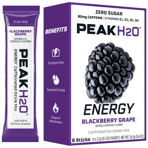 Juicy Mixes PeakH2O blackberry packet beside travel-friendly packaging for flex hydration.