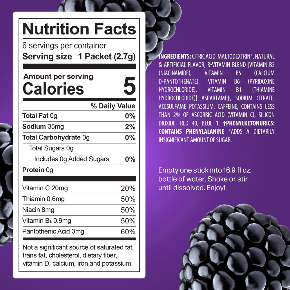 Juicy Mixes PeakH2O blackberry ready-to-mix bottle shown for on-the-go hydration.