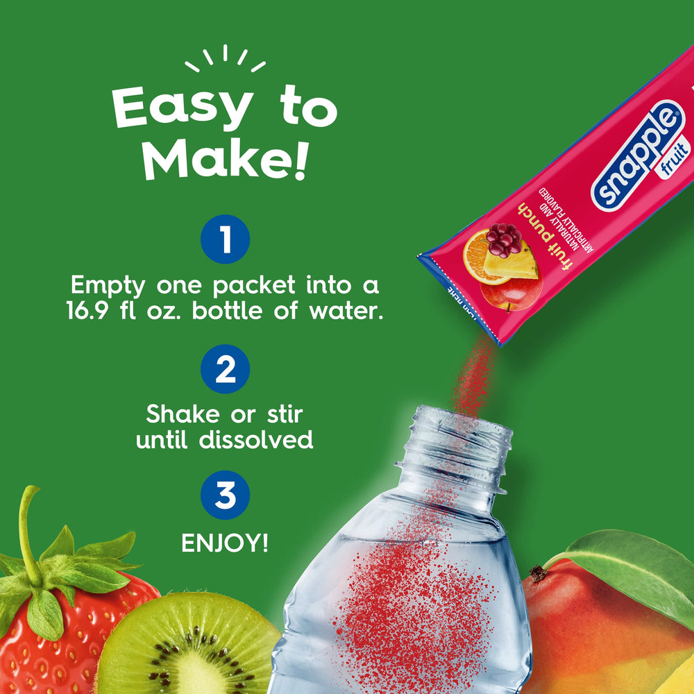 Juicy Mixes Snapple Fruit Punch Powder Boxes on shelf for bulk value.