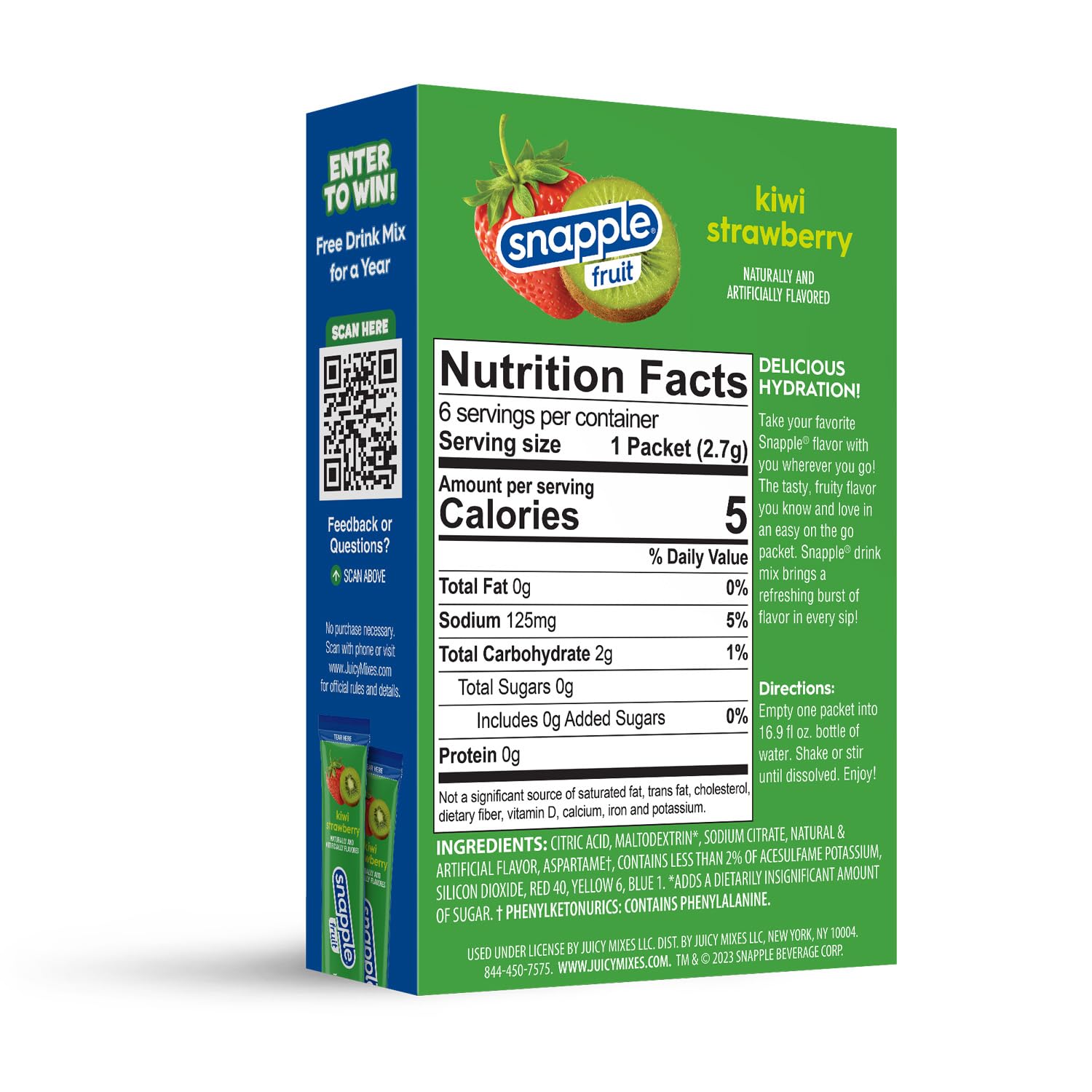 Juicy Mixes Snapple Kiwi Strawberry boxes are easy to store during travel and busy days.