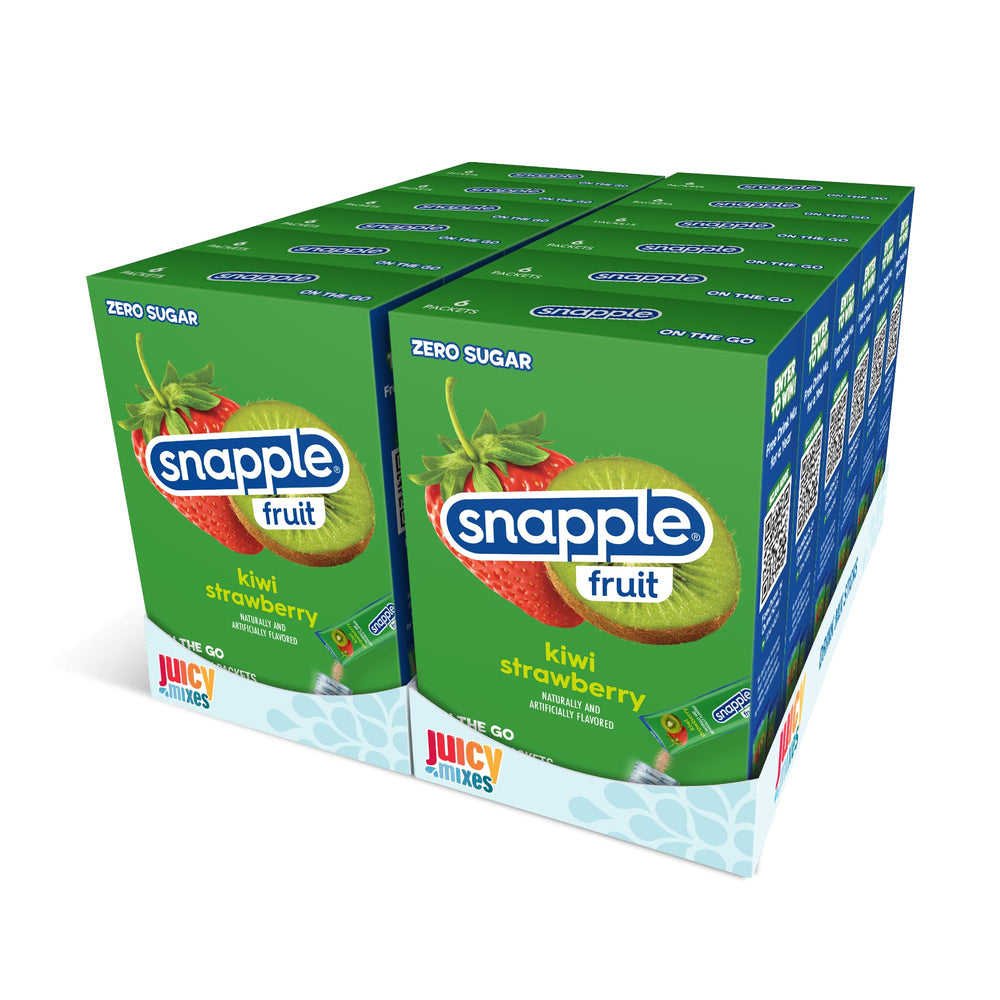 Juicy Mixes Snapple Kiwi Strawberry powder sticks dispense for quick, refreshing hydration on the go.
