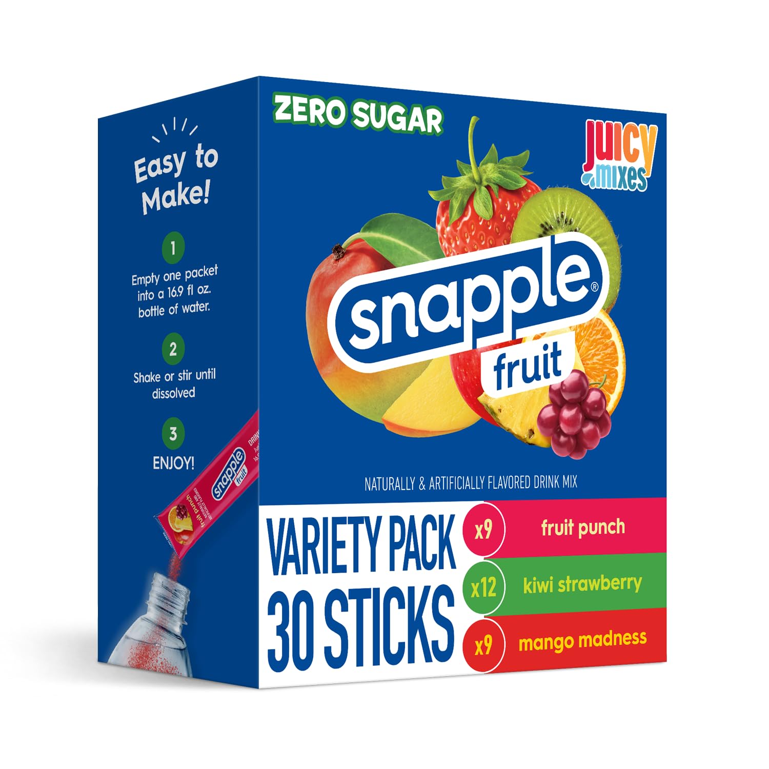Juicy Mixes Snapple Powder Drink Variety Pack box for on-the-go flavor variety