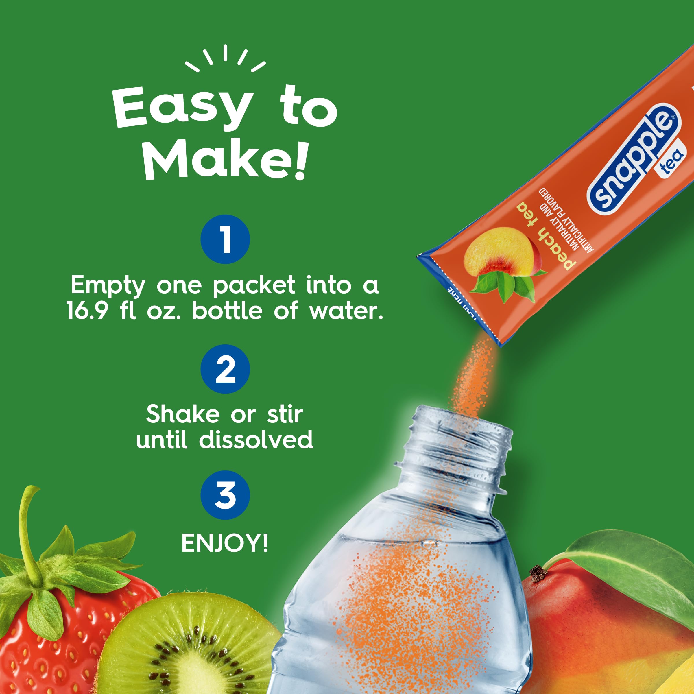 Juicy Mixes Snapple Tea peach sticks close-up highlighting peach flavor and packaging