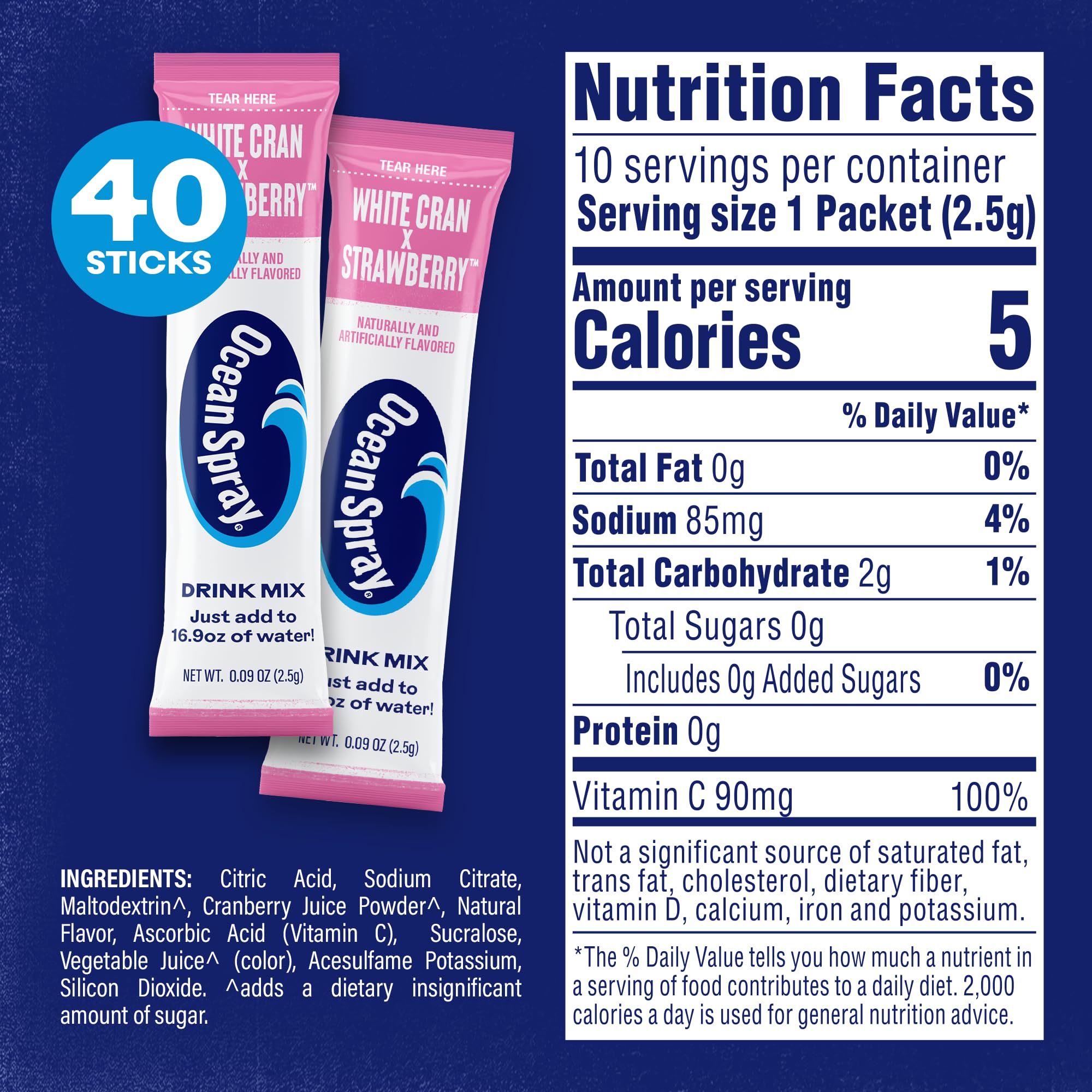 Juicy Mixes white cranberry strawberry powder packets dissolve quickly for zero sugar hydration