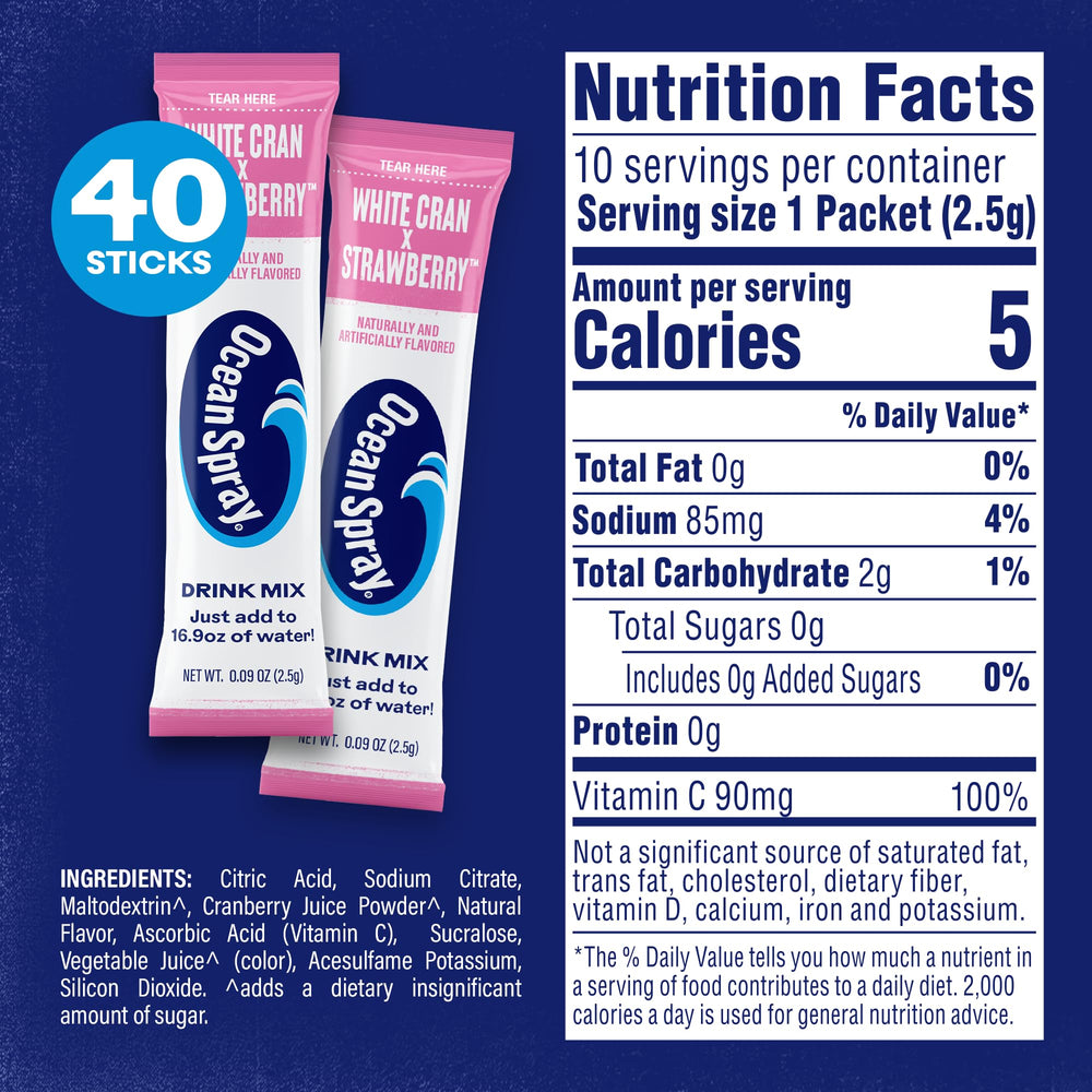 Juicy Mixes white cranberry strawberry powder packets dissolve quickly for zero sugar hydration