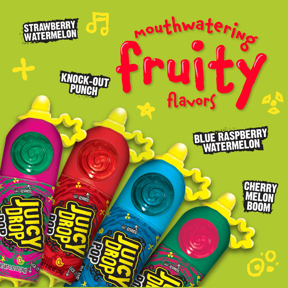 Watermelon Blast lollipop offers juicy fruit flavor.