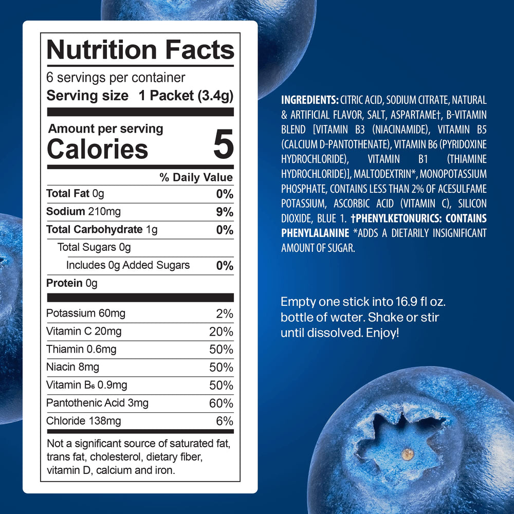Juicy Mixes PeakH2O Berry Blue 72-serving packaging highlights convenient hydration on the go.