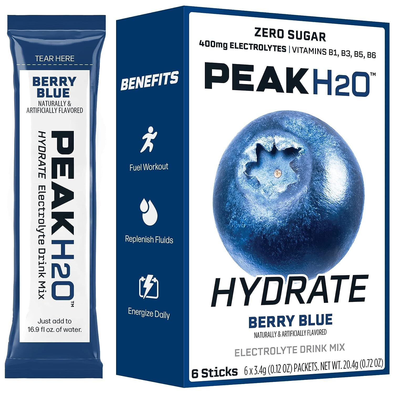 Juicy Mixes PeakH2O packet dissolving in water demonstrates simple hydration.
