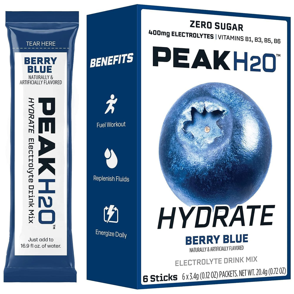 Juicy Mixes PeakH2O packet dissolving in water demonstrates simple hydration.