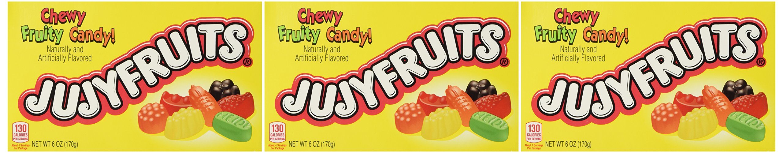 JujyFruits chewy fruity candy box shows a convenient 5 oz pack perfect for on-the-go snacking.