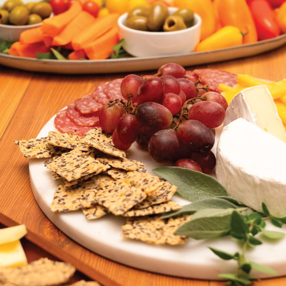 Julian Bakery Organic Primal Thin crackers parmesan closeup, showcasing savory parmesan aroma.