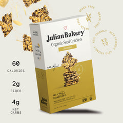 Julian Bakery Organic Primal Thin crackers parmesan dip, pairs well with dips and toppings.