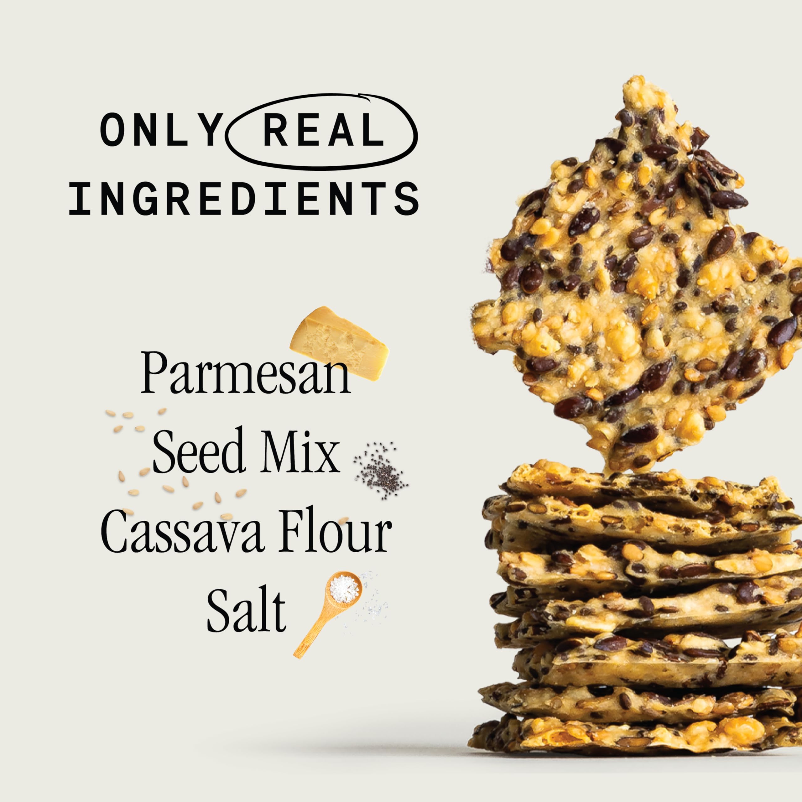 Julian Bakery Organic Primal Thin crackers parmesan on-the-go, gluten-free, grain-free crunch.