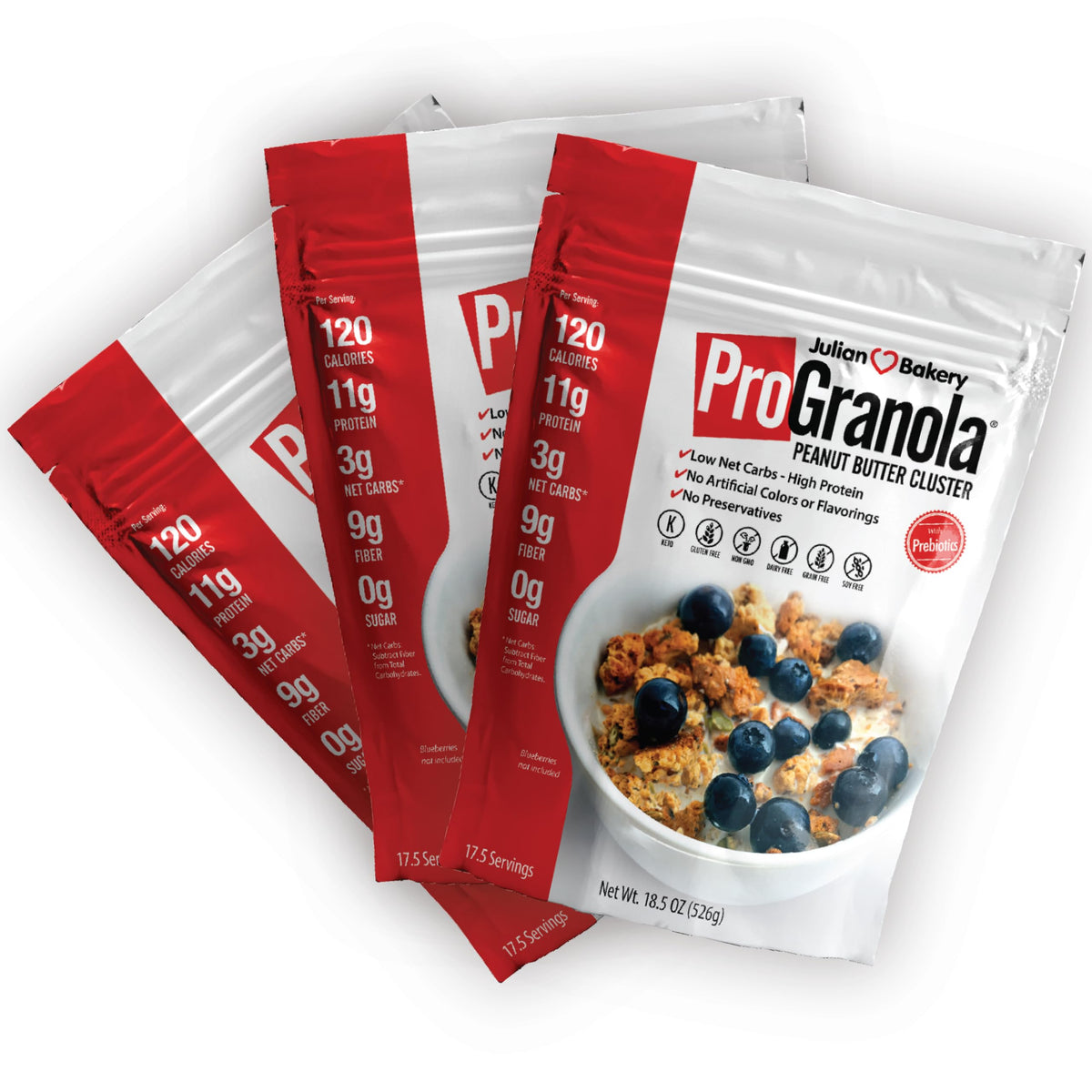 Julian Bakery ProGranola peanut butter clusters in a pack offer protein-rich breakfast.