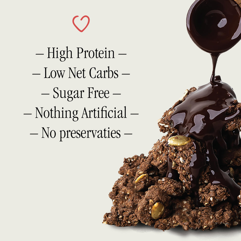 Julian Bakery ProGranola Chocolate ingredients close-up with no artificial ingredients.