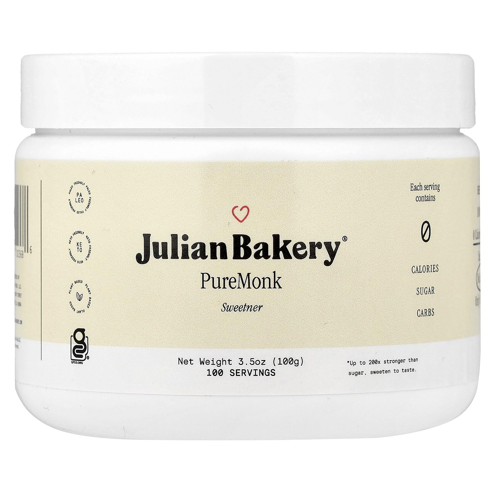 Julian Bakery Pure Monk bottle front view for zero-calorie sweetness.