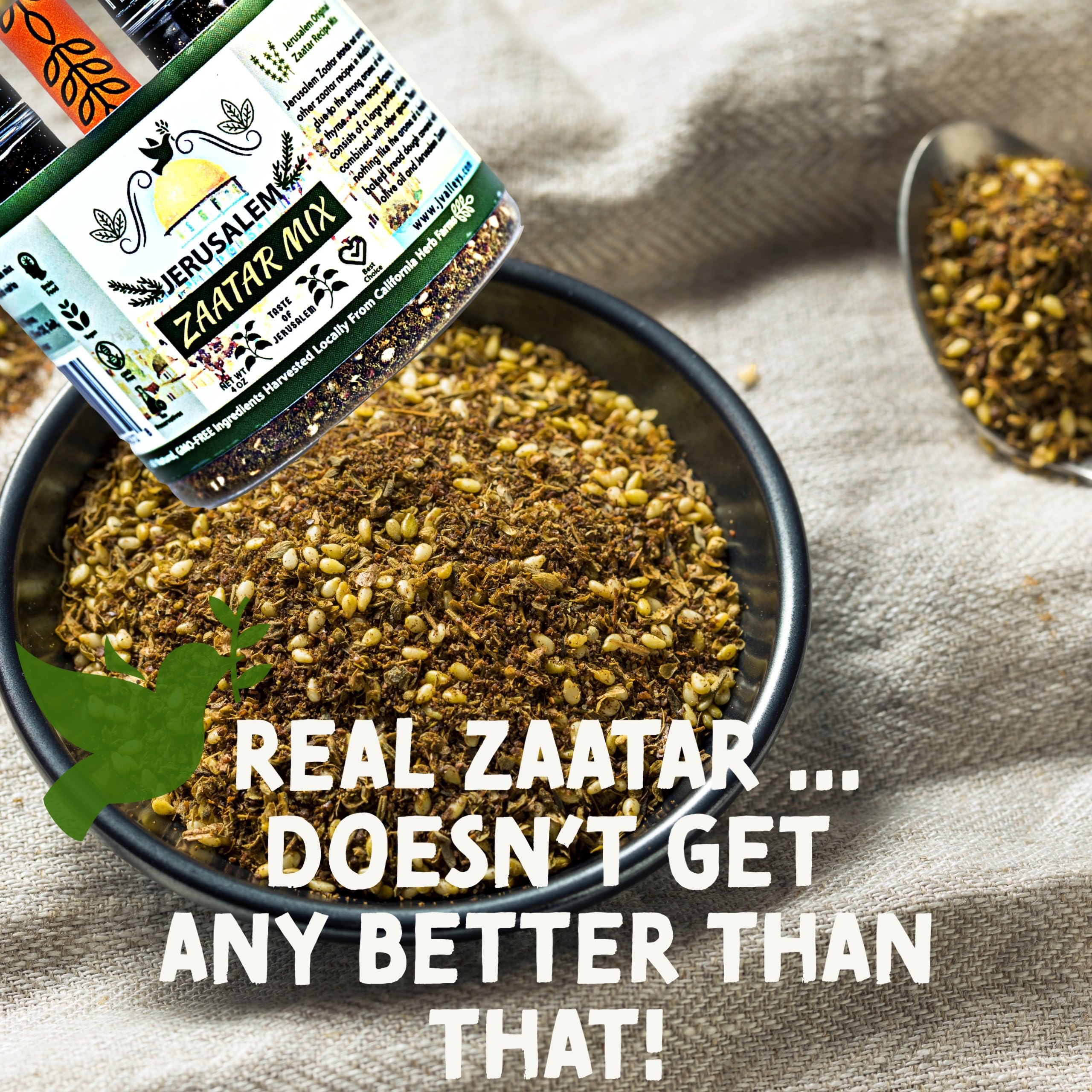 Flatbread sprinkled with Julian's Valleys Zaatar delivers aromatic crusts.