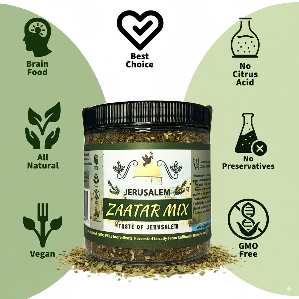 Julian's Valleys Zaatar jar pour enables quick, even seasoning on flatbreads.
