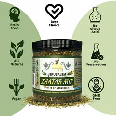 Julian's Valleys Zaatar jar pour enables quick, even seasoning on flatbreads.