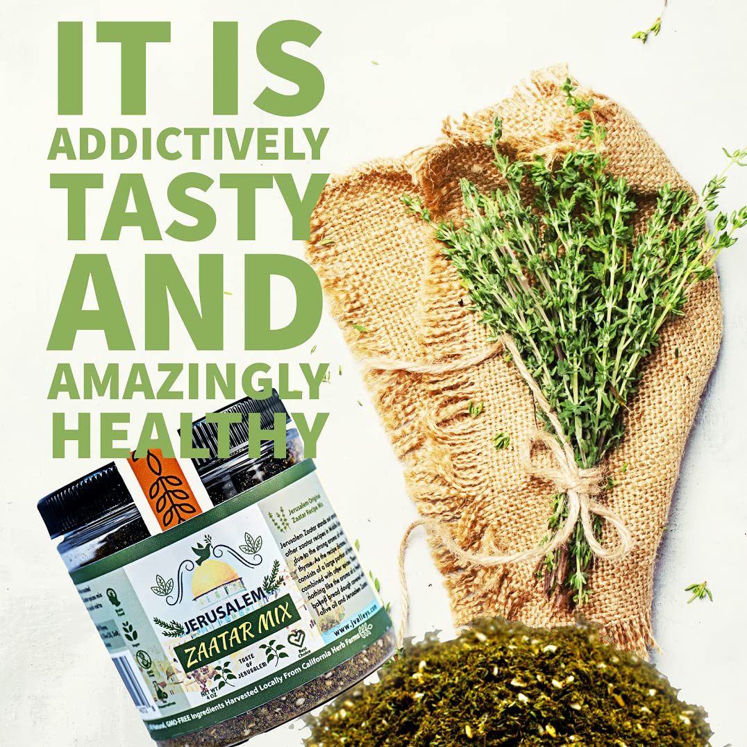 Sumac and thyme in Julian's Valleys Zaatar add tangy, herbal depth.