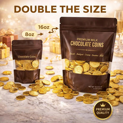 Jumblet gold coins on a holiday display for festive snacks.