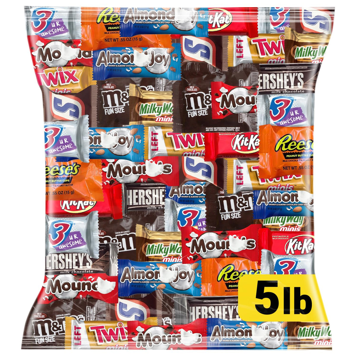 Jumblet chocolate mini bars assortment in a 5lb bulk pack for office snacks and party favors.