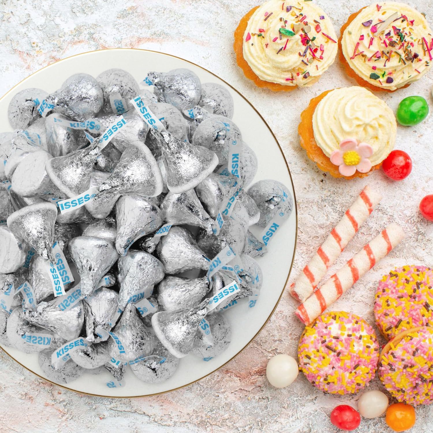 Jumblet Milk Chocolate Kisses holiday table setup for festive treats.