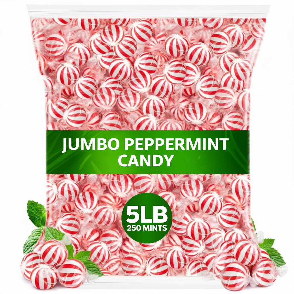 Jumblet peppermint balls 5lb bulk pack for festive candy jars and bowls.