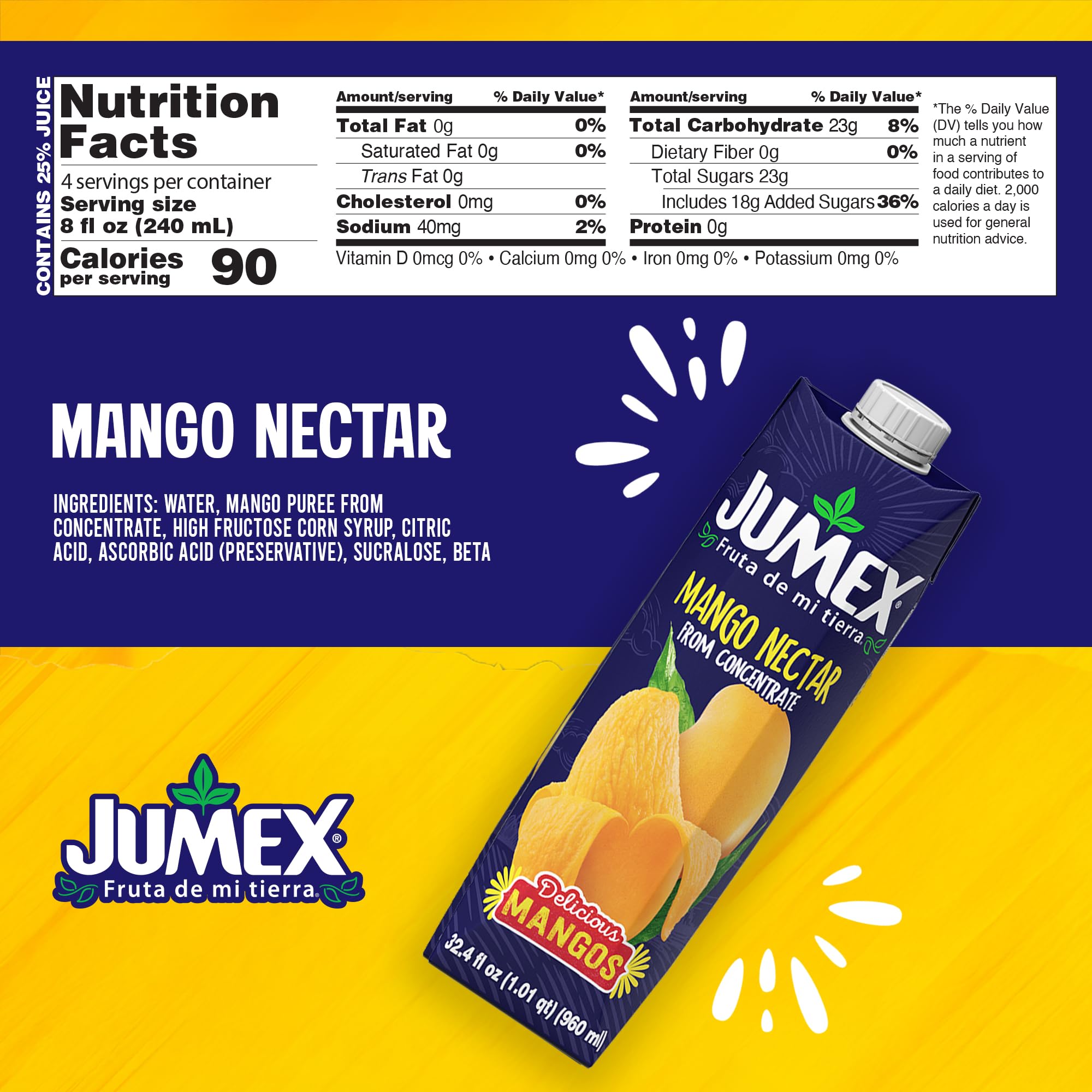Jumex Mango Nectar glass serve highlights thick fruit puree texture perfect for smoothies
