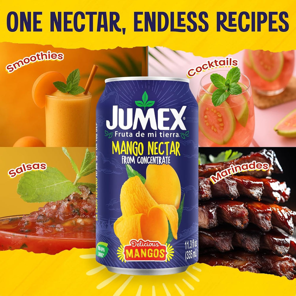 Jumex Mango Nectar bottle with mango pieces suggesting tropical dessert ideas