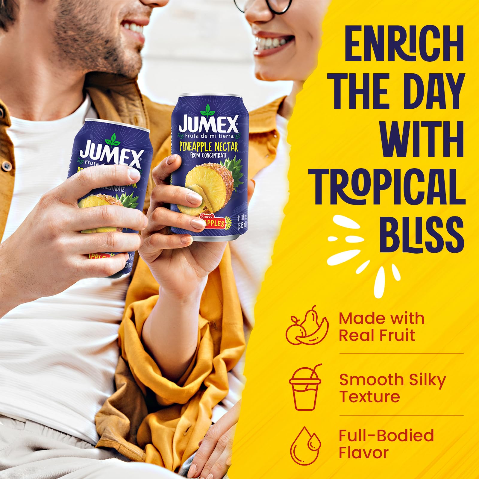 Jumex Pineapple Nectar with real fruit puree detail on label.