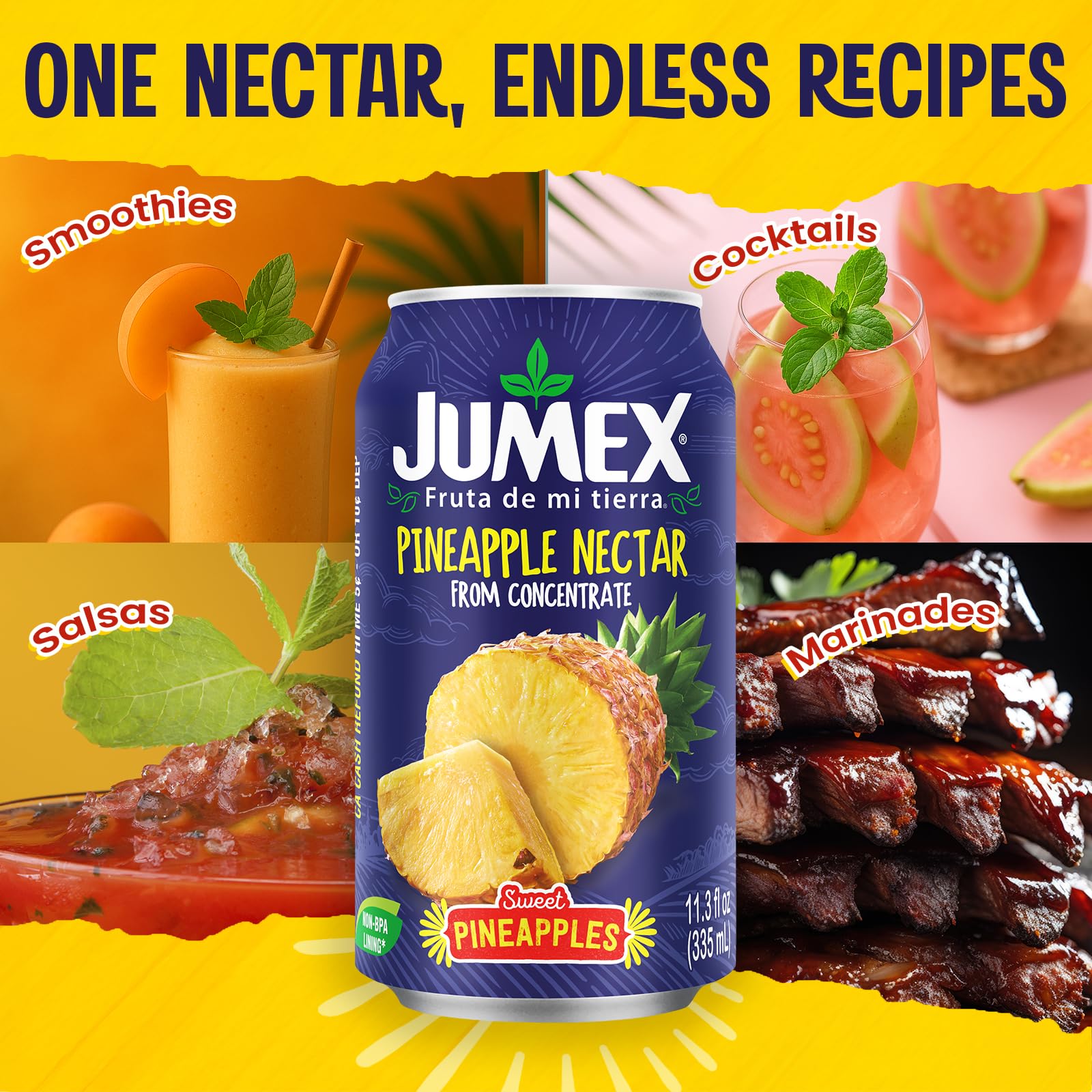 Jumex Pineapple Nectar as a smoothie base in a blender.